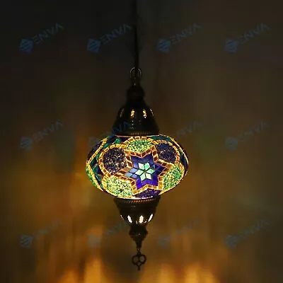 Turkish Moroccan Glass Mosaic Ceiling Hanging Chandelier Light Lamp Large Globe • $77.99