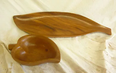 2 Vintage HAWAII WOOD TRAY BOWL Monkeypod  LUAU  Koa • $14.95