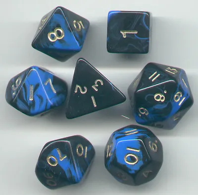 RPG Dice Set Of 7 - Oblivion Blue D4 D6 D8 D10 D12 D20 D00-90 • $8.79