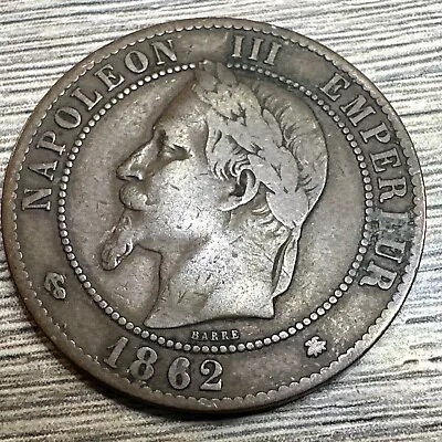 1862 A France Dix 10 Centimes Napoleon Coin R74 • £3