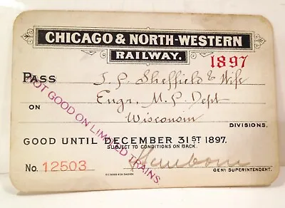 $30 • Buy Vintage 1897 Chicago North Western Railroad Wisconsin Division Engineer Pass 