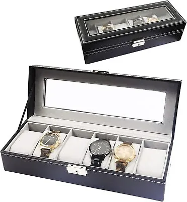 6 Slot Leather Jewelry Watch Display Case Box Storage Holder Organizer Men Women • $18.99