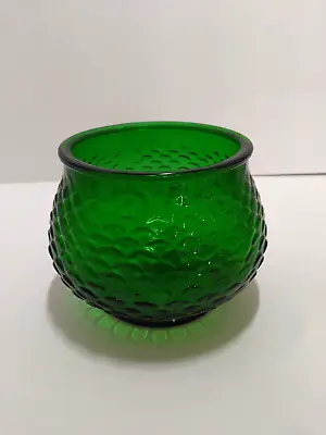 Vintage E O Brody Pot Bowl Vase - Fish Scale Textured Emerald Green Glass • $12.74