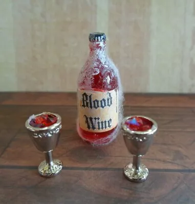 1:12 Witch Dolls House Miniature: Choice Halloween 'Wine Bottle & Twin Goblets'  • £5.50