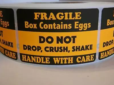 BOX CONTAINS EGGS DO NOT DROP CRUSH SHAKE 2x3 Fluorescent Orange Label 250/rl • $19.10