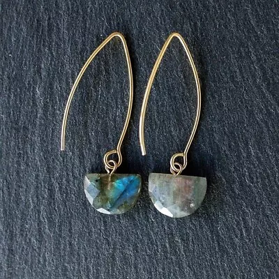 Labradorite Earrings Labradorite Jewelry Threader Earrings Dangle Gemstone • $36.55