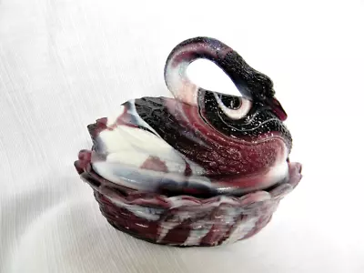 Vintage L.G. Wright Purple SLAG SWAN ON BASKET Glass Covered Dish Rare Excellent • $98