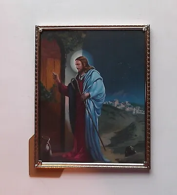 VINTAGE PICTURE Metal FRAME “JESUS KNOCKING AT THE DOOR”  8  X 10  Free Standing • $19.95