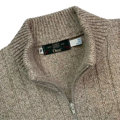 VTG XL Orvis Tan Cable Knit Full Zip Cable Knit Wool Blend Cardigan Sweater • $222.78