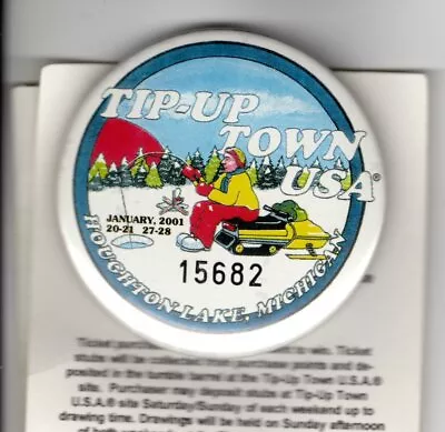 2001 Tip Up Town Badge Pin Pinback-michigan Dnr Deer Bear Fishing Patch License • $4.99