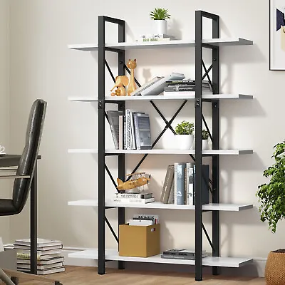 5-Tier Industrial Bookshelf Vintage Bookcase Display Rack And Storage Shelf • $96.99