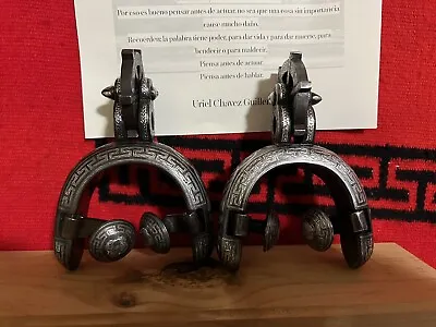 Antique Mexican Charro Iron Spurs With Double Mounted Silver Inlay Amozoc • $4900