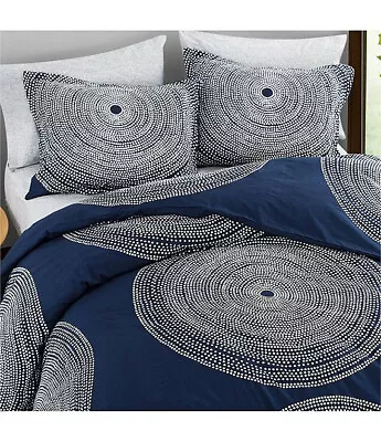 Marimekko Fokus Ring Pattern Comforter Set Navy Blue NEW Size King • $74.99