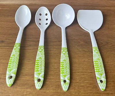 Melamine Kitchen Utensil Cooking Serving 4 Piece Set Green White Floral Design • $25