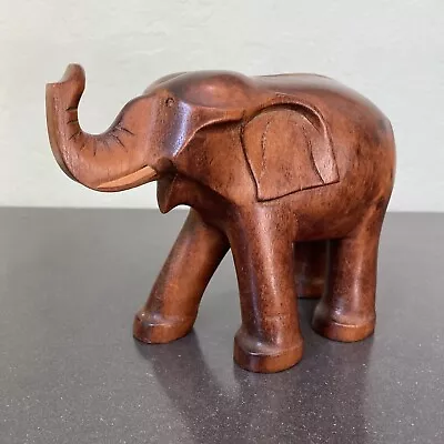 Vintage Hand Carved Wood Elephant Trunk Up Signed 5  Tall • $18