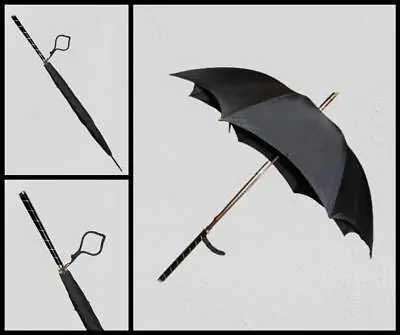 Antique Paragon & S.Fox Black Canopy Umbrella With Gold Top & Inlaid Spiral Grip • £169