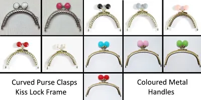 Purse Clasps Curved Various Sizes Kiss Lock Frame Coloured Metal Handle Findings • £3.59