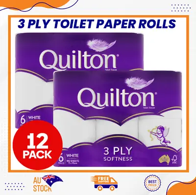 $13.22 • Buy 12x Quilton Toilet Paper Tissue Rolls 3-Ply 180 Sheets - Free Shipping