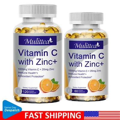 Vitamin C Capsules 1000Mg With Zinc Powerful Immune Support Antioxident 60/120PC • $11.49