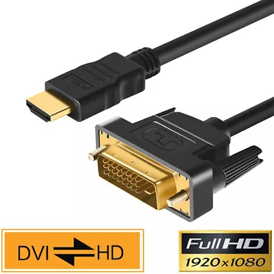 HDMI To DVI Cable DVI-D PC Laptop Monitor TV Adapter Converter Lead 1M 2M 3M 5M • £3.94