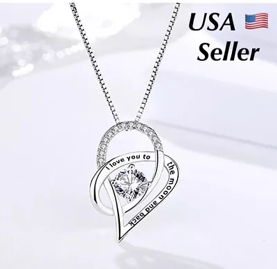 I Love You To The Moon And Back Mom Heart 925 Silver Plated Necklace N137 • $11.95