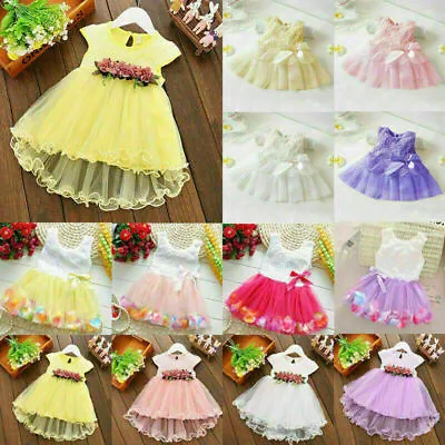 Baby Girl Flower Princess Lace Midi Tulle Tutu Dress Wedding Party Gown HOT. • £6.29