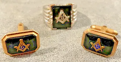 Vintage   Correct Quality   Masonic/Freemason Ring And Cufflink Set--948.23 • $44.99