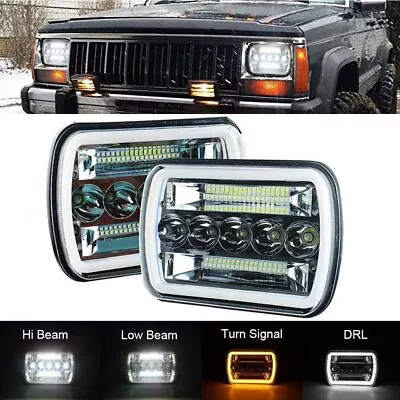 Pair 5x7'' 7x6'' LED Headlights Hi-Lo Beam DRL For Jeep Cherokee XJ Wrangler YJ • $59.95