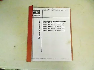 Parts & Owners Manual For 2012 Toro Workman Hdx Utility Vehicle 130 Pages • $18.50