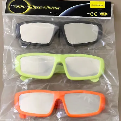 3PK Solar Eclipse View Plastic Glasses CE ISO Certified 2024 Brand New 3 Color • $10.91