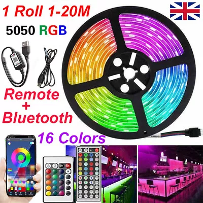 1-20M LED Strip Lights 5050 RGB Colour Changing Tape Cabinet Kitchen TV Lighting • £10.99