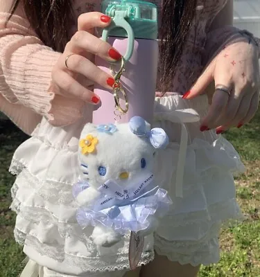 New Sanrio Blue Flower Hello Kitty Ruffle Dress Sanrio Plush Keychain Spring 6” • $16.29