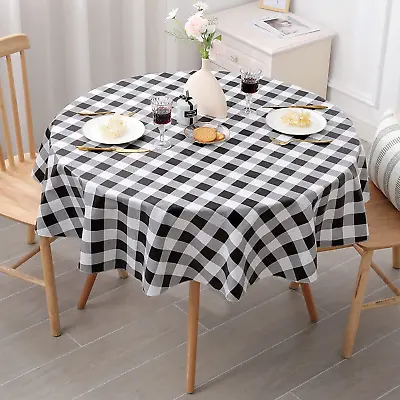 Round Buffalo Plaid Vinyl Flannel Backed Tablecloth 100% Waterproof Wipeable Ch • $19.41
