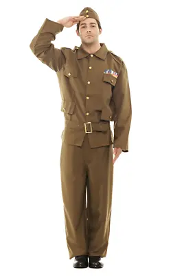 Orion Costumes Mens Khaki Brown Home Guard WW2 1940s Army Fancy Dress Costume • £52.99