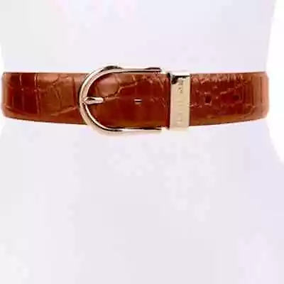 NWT Michael Kors Reversible Croc/Smooth Leather Tan/Brown Belt Gold Buckle S $78 • $36