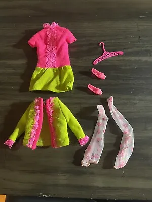 VTG Barbie Mod Fancy Dancy 1858 Outfit 1968 Shoes Nylons Dress Jacket Pink Green • $85