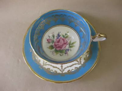 Vintage Aynsley Bone China Tea Cup & Saucer Mismatched Blue Gold Pink Rose 1041 • £13.99