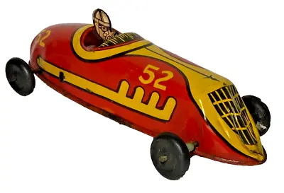 Antique J. Chein Wind Up Tin Litho #52 Racer Indy Race Car Toy W/ Driver 6.5  • $195