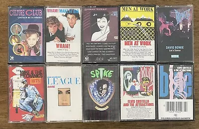 Lot Of 10 Pop Rock Cassettes Used Elvis Costello Wham David Bowie Culture C • $9.99