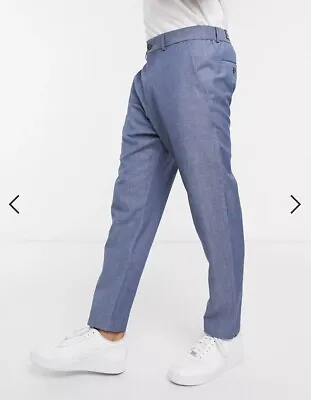 ESPIRIT Linen Slim Cropped Trousers Blue Size 32/32 - Good Condition • £7