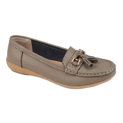 Ladies Real Leather Tassel Loafers Slip On Moccasin Flat Nautical Boat Shoes  • £17.85