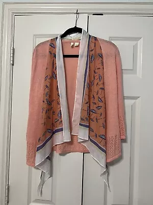 Anthropologie Moth Scarf Print Knit Cardigan In Peach Size S • $45