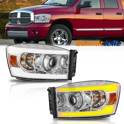 Pair Chrome H7 Projector Headlights Sequential For 2006-2008 Dodge Ram 1500 2500 • $155.79