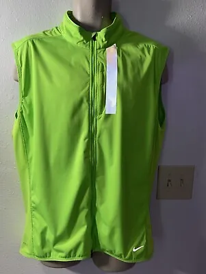 NIKE Running Jacket Adult XL  Neon Green Vest Sleeveless Reflective Dri-Fit Zip • $46