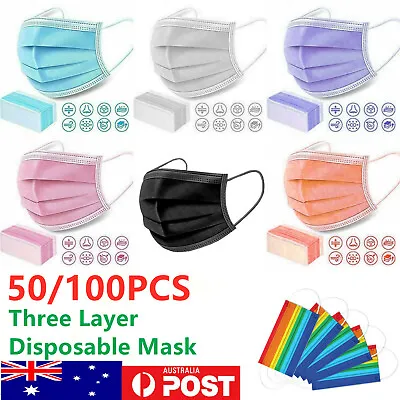 50/100x Face Mask Disposable Surgical Black Mouth Masks Certified 3 Layer 2022 • $16.99