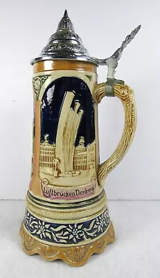 Musical German Beer Stein Stoneware Hinged Lid Berlin Victory Airbridge 0.5L • $49.99