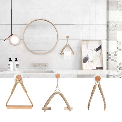 $14.07 • Buy Towel Hanging Rope Wood Storage Rack Toilet Paper Holder Bathroom Supplies