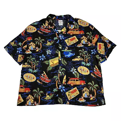 Vintage 90s Disney Hawaiian Holiday Aloha Shirt Black Floral Mens Size XXL • $24.99