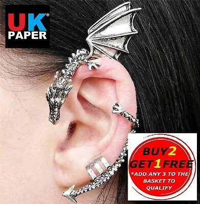 New Dragon Ear Cuff Gold Silver Fake Earring Clip On Goth Punk Stud Wrap Monster • £2.84