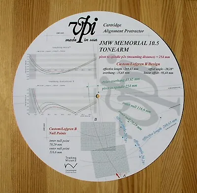 VPI JMW 10.5 Custom Designed Tonearm Cartridge Stylus Alignment Protractor • $35.99